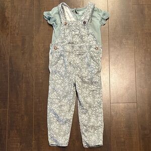 OshKosh B'gosh Green Floral Overalls with White Print